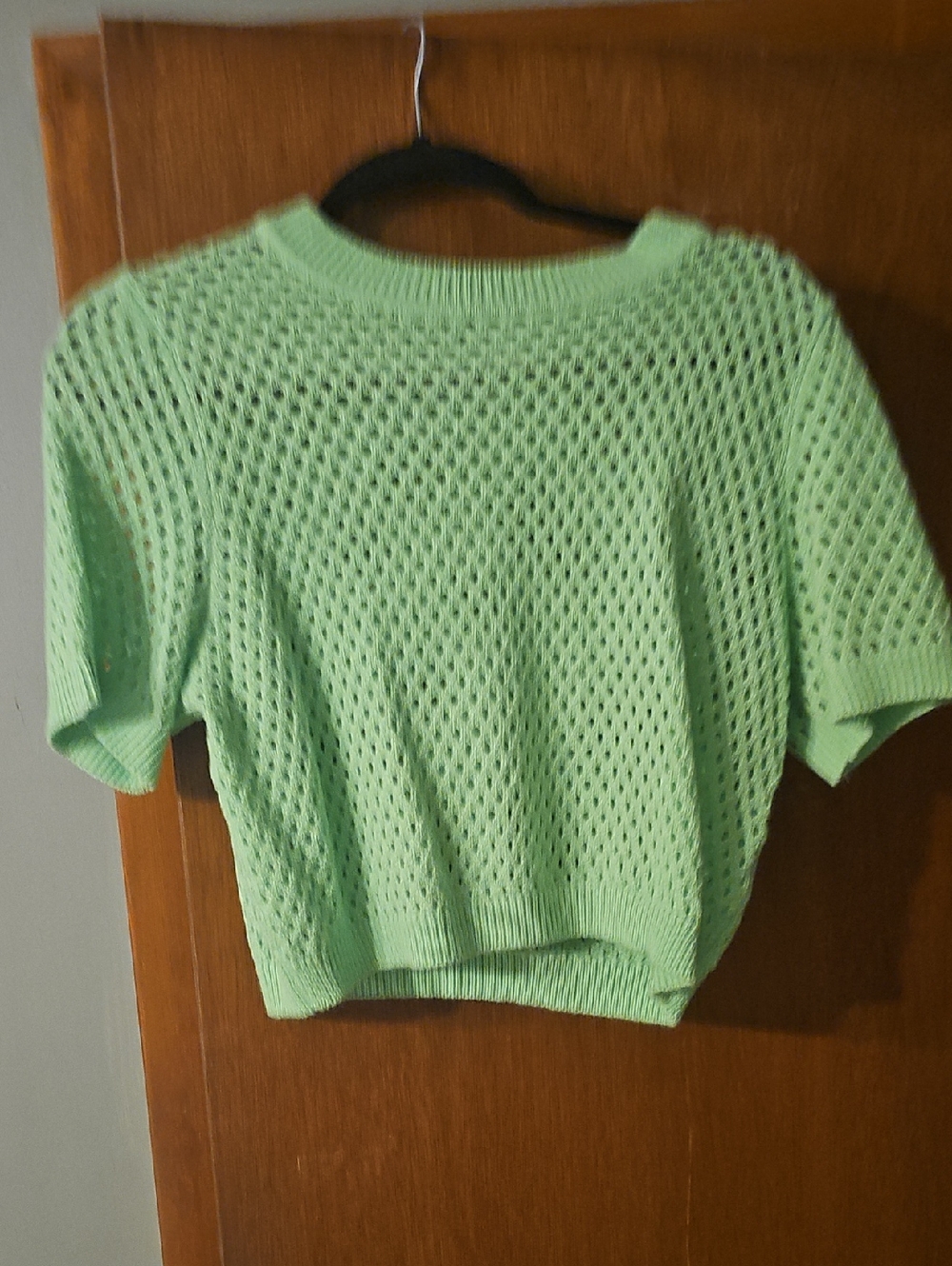 Lime Green Open Knit Short Sleeve Sweater